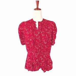 Polo Ralph Lauren Red Floral Smocked Waist Blouse Womens Size 6